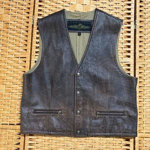 Structure Leather Brown Vest Snap Closure Zipper Pockets Men's L